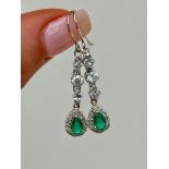 Sweet Vintage Emerald & Diamond Pear Drop Earrings in White Gold