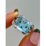 J.R.S Large Platinum Aquamarine and Diamond Dress Ring