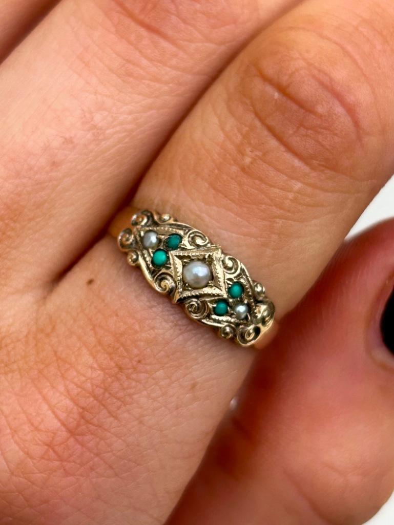 9ct Gold Turquoise and Pearl Ring - Image 3 of 5