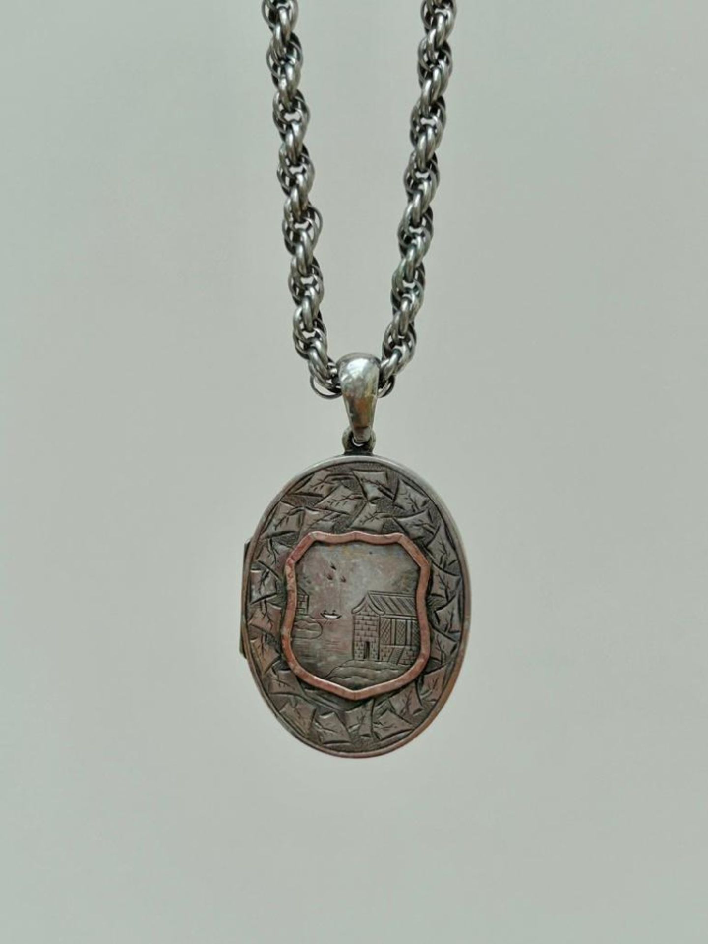 Chunky Antique Aesthetic Silver Locket with Gold Overlay and Chain