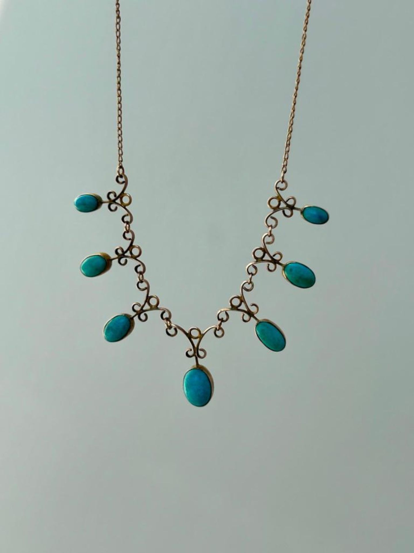 Antique Turquoise Fringe Necklace in Gold with Barrel Clasp - Image 4 of 6