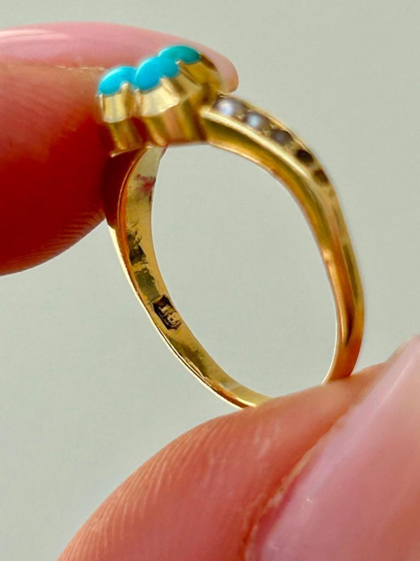 Antique 18ct Gold Sweet Turquoise Ring - Image 5 of 6