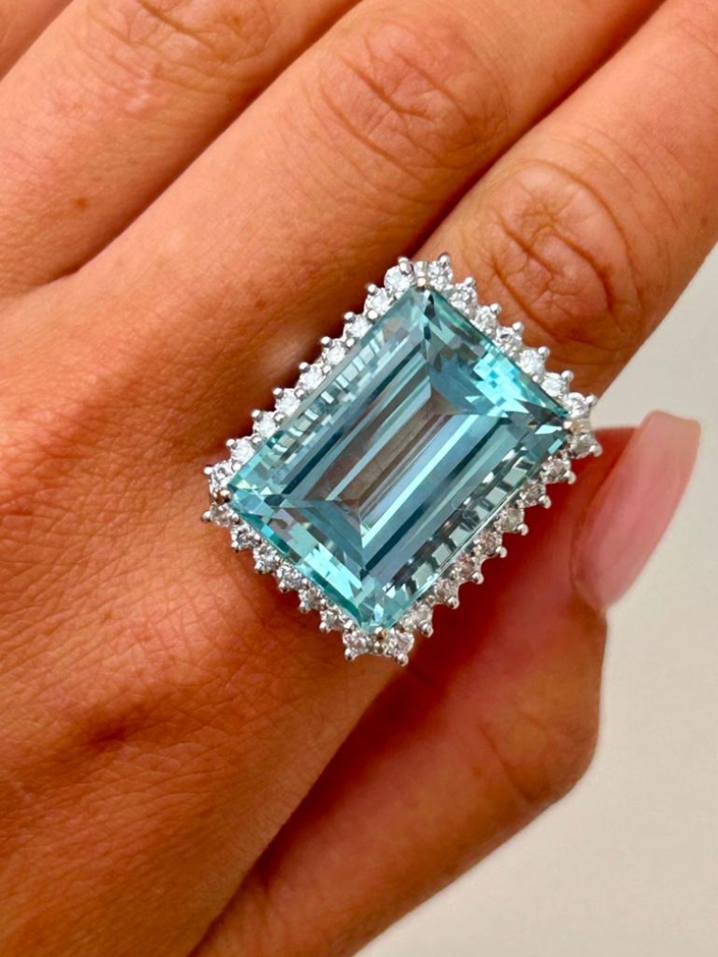 Huge 31ct Aquamarine and Diamond Cocktail Ring in 18ct White Gold