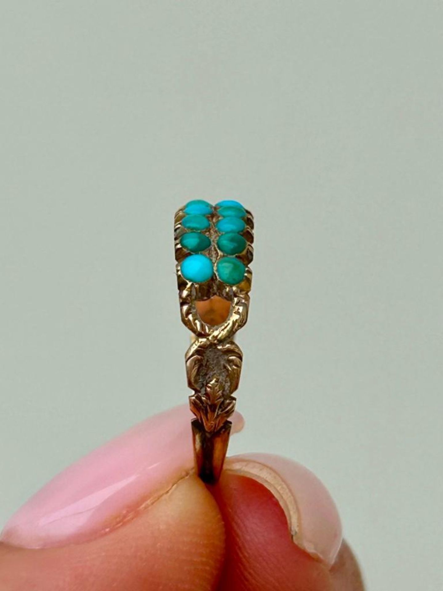 Antique Gold Georgian Era Double Row Turquoise Ring - Image 5 of 6