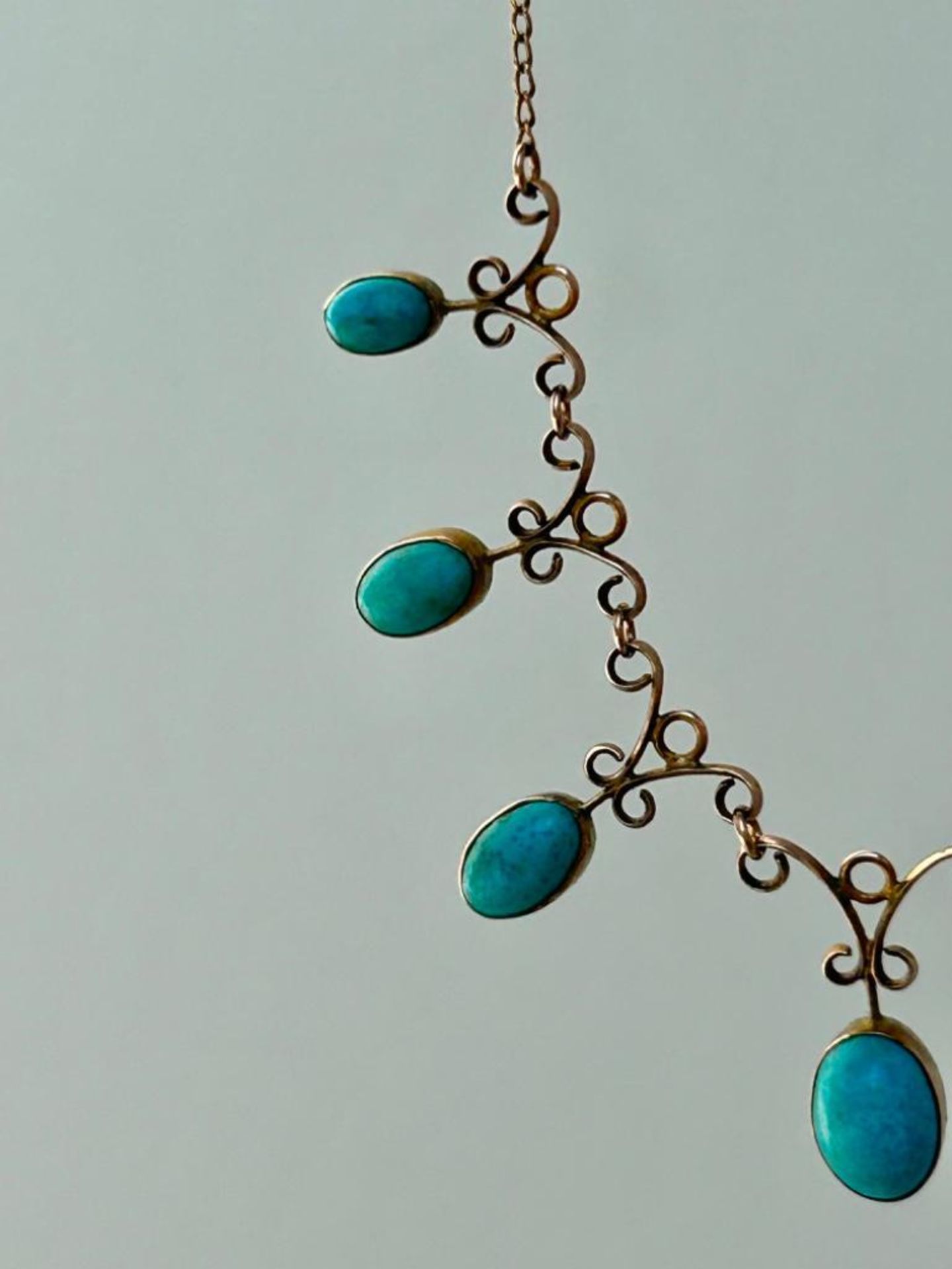 Antique Turquoise Fringe Necklace in Gold with Barrel Clasp - Image 3 of 6