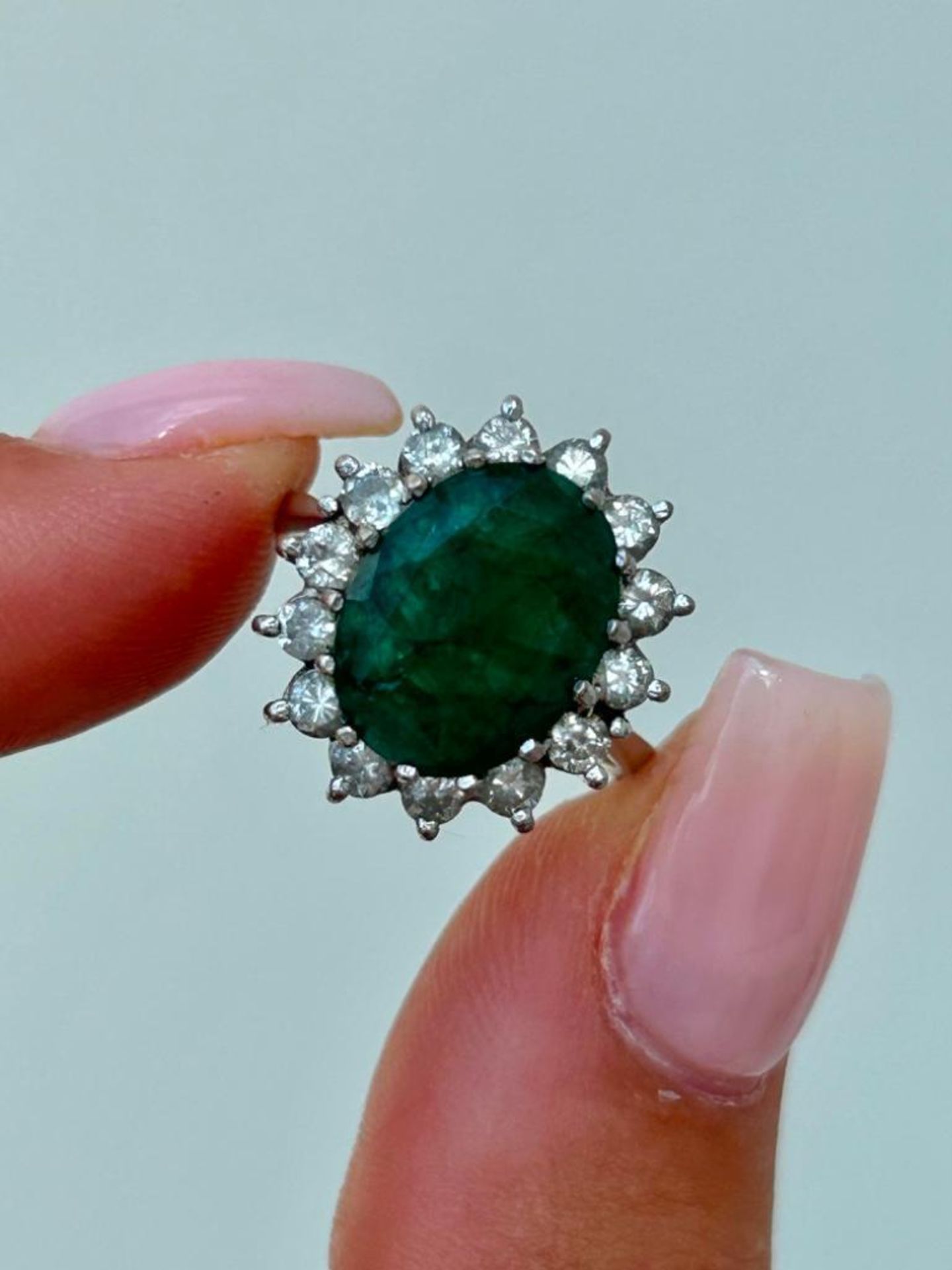 Large Emerald and Diamond Cluster Ring in 18ct Gold Diamond Approx 1 Carat Emerald Approx 6 Carat