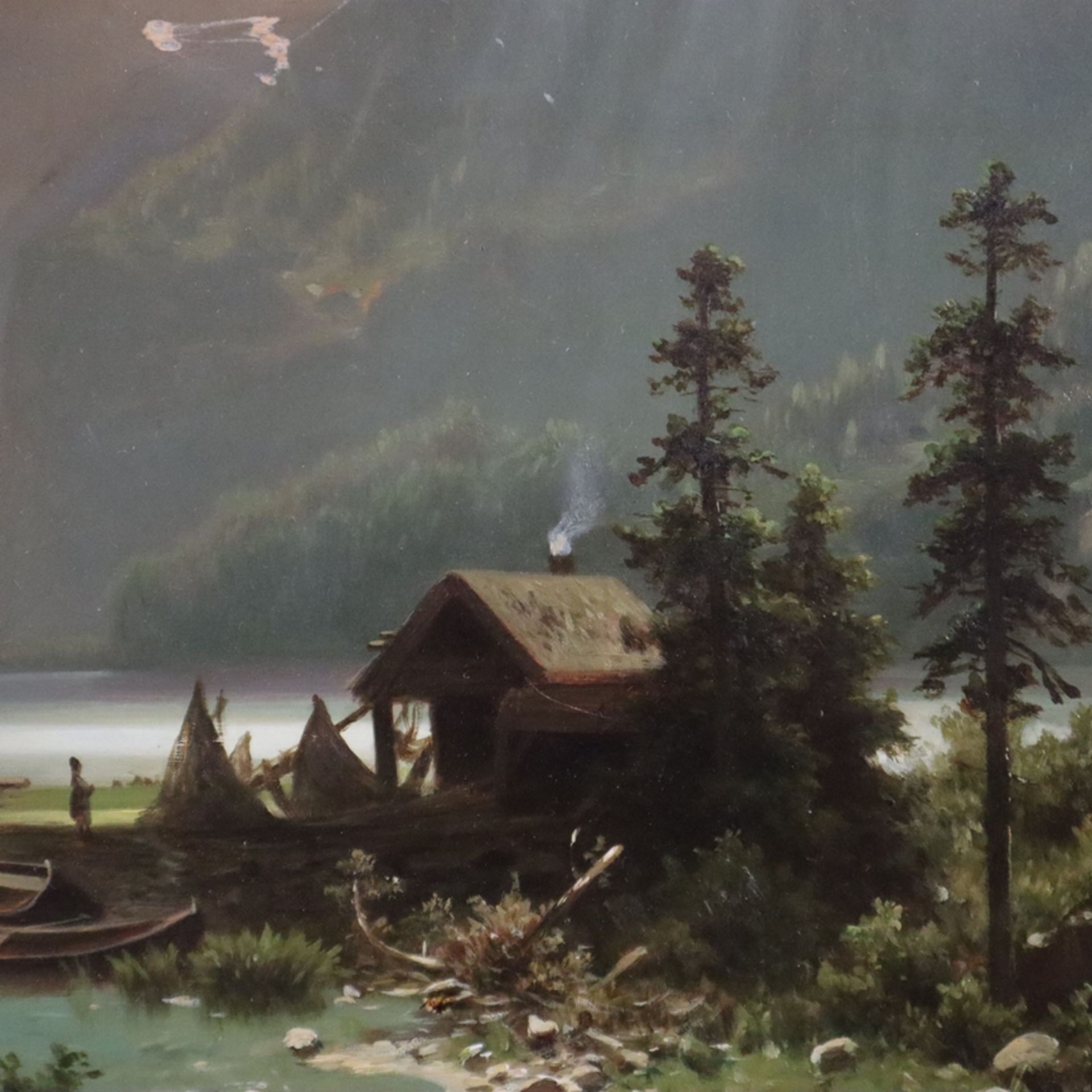 Chwala, Adolf (1836 Prag - 1900 Wien, wohl) - Alpenlandschaft, Öl auf Holz, unten rechts signiert " - Bild 2 aus 15