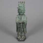 Würdenträger - China, Qing-Dynastie, Bronze mit grüner Patina, am Stand Befestigungsvorrichtung, of