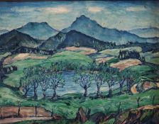 Nadler, Hans (1879 Elsterwerda - 1958 Gröden) - Expressive Gebirgslandschaft, Öl auf Platte, unten 