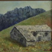Arena, Anna (20.Jh., Italien) - Hütte in Gebirgslandschaft, 2. Hälfte 20. Jh., Öl auf Leinwand, unt