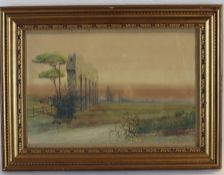 Petrassi, Luigi (1868-1948) - Landschaft mit antiken Ruinen, Aquarell und Bleistift auf Papier, unt