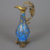 Kleine Zierkanne - Ende 19. / Anfang 20. Jh., blaues Opalglas, filigrane Metallmontur mit floralem 