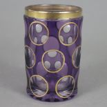 Glasbecher - Böhmen Anfang 20. Jh., farbloses Glas, violettfarben überfangen, zylindrische Wandung