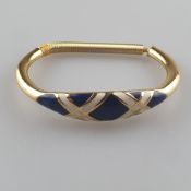 Vintage-Armspange - Orena / Frankreich, goldfarbenes Metall mit Emailauflage in Blau und Weiß, gema