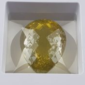 Loser großer Citrin - 74,92 ct, leicht grünliches Gelb, Tropfenschliff, Maße: 46 x 38,6 x 34 mm, tr