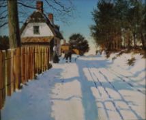 Haskins, John (* 1938 London) - Verschneite Dorfstraße, verso auf Etikett betitelt "Church Lane - W