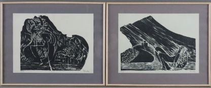 Grieshaber, Hap (Helmut Andreas Paul, 1909-1981) - zwei Holzschnitte aus dem Zyklus "Der Rhein", 19