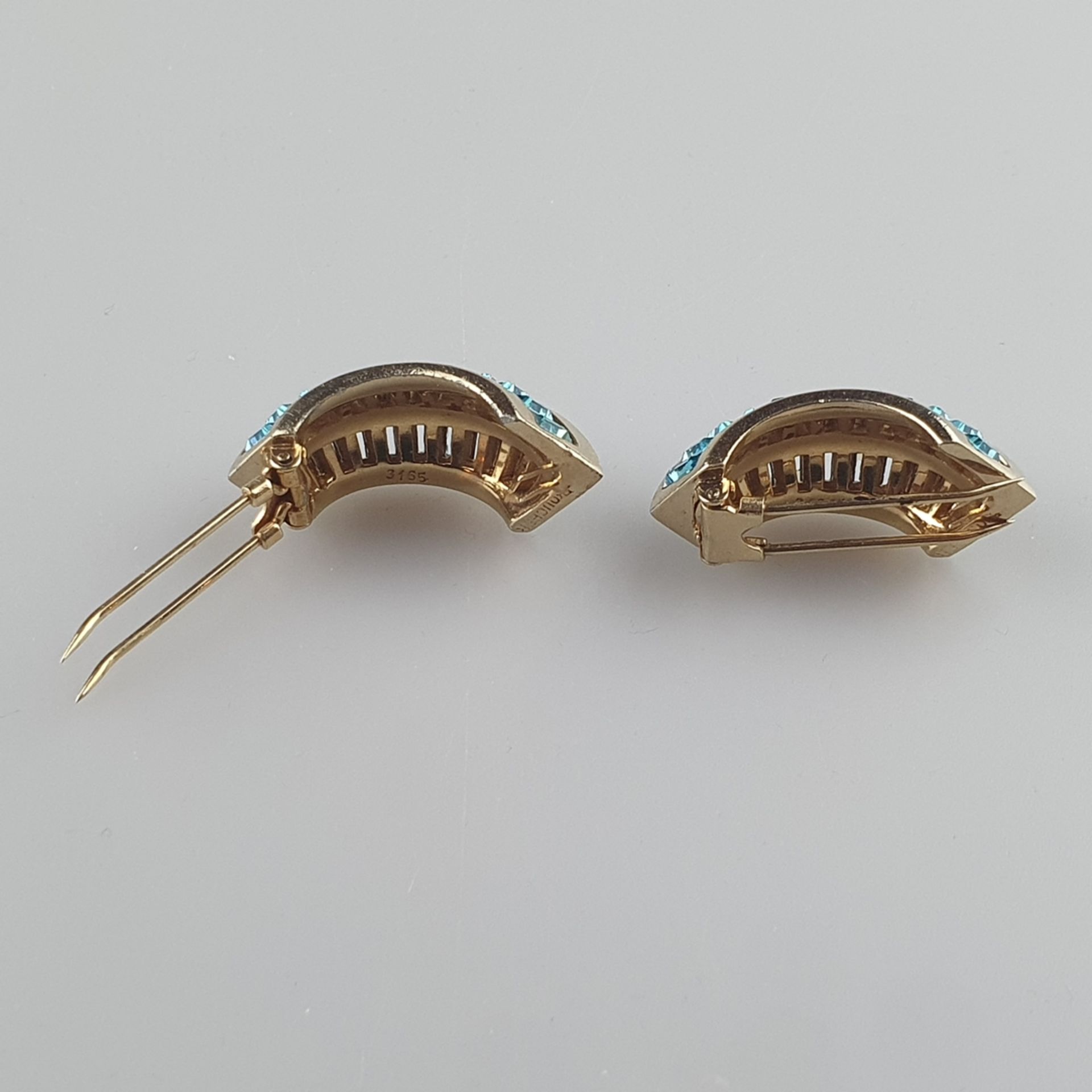 Ein Paar Vintage-Haarspangen/-nadeln & ein Paar Vintage-Ohrclips - goldfarbenes Metall, Besatz mit  - Bild 4 aus 5