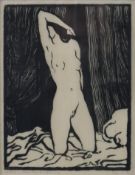 Thylmann, Karl (1888-1916) - Kniender weiblicher Akt, Holzschnitt, unten links in Blei signiert "Ho