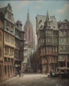 Wolf, Heinz J. (*1924) - Frankfurter Altstadt mit Blick auf den Dom, Öl auf Leinwand, unten rechts 