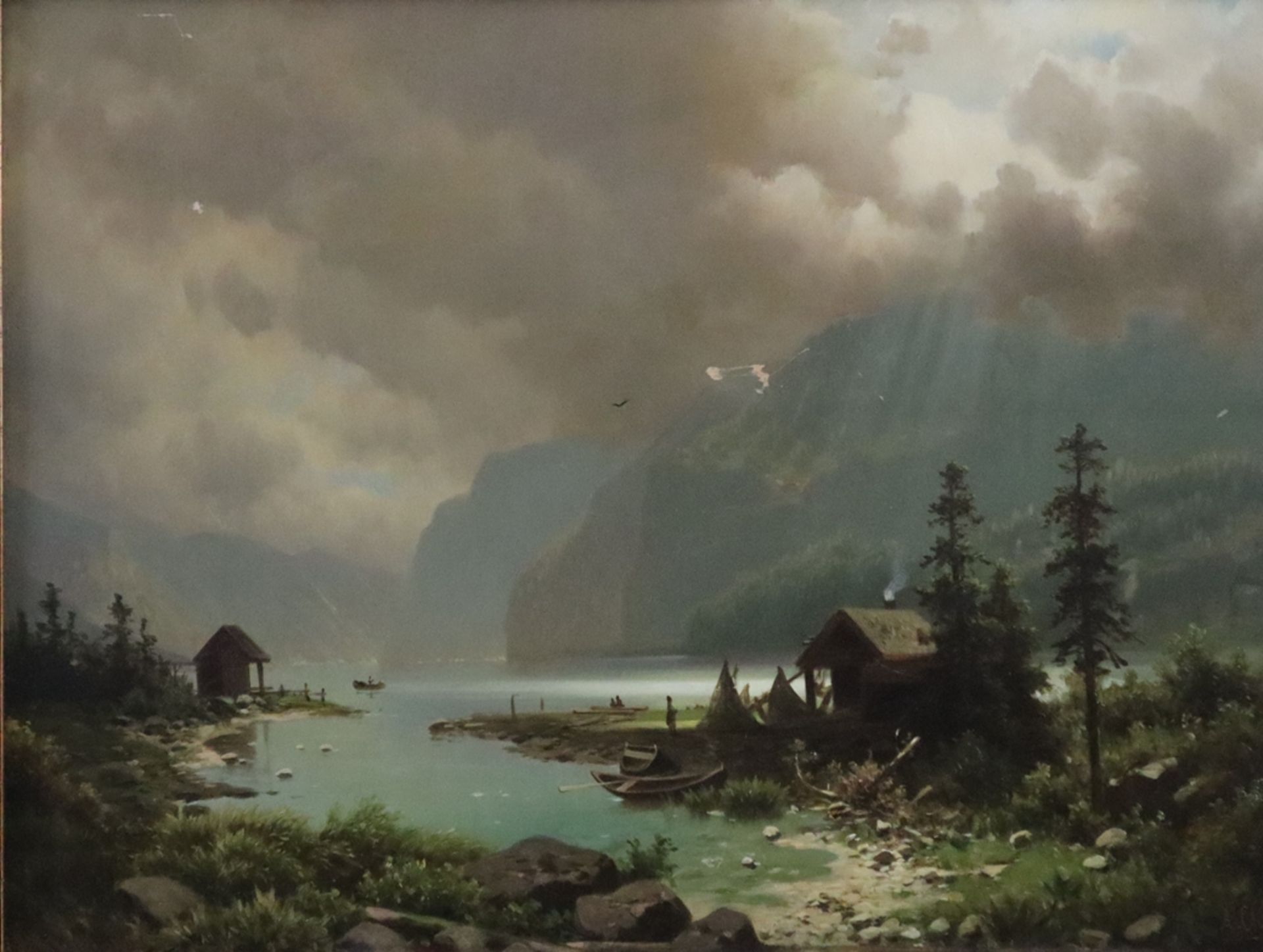 Chwala, Adolf (1836 Prag - 1900 Wien, wohl) - Alpenlandschaft, Öl auf Holz, unten rechts signiert " - Bild 15 aus 15