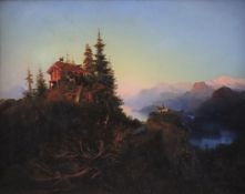 Wilhelmy, Louis (19. Jh.) - "Alpenglühen am Brienzersee", Blick in eine weite Gebirgslandschaft mit