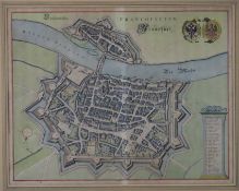 Stadtplan "Francofurtum/Franckfurt" - Vogelschauansicht der Stadt, 17. Jh., Original-Kupferstich vo