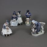 Vier Porzellanfiguren - Royal Copenhagen, Dänemark, polychrom bemalt in Unterglasurfarben, Modellnr