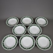 8 Suppenteller - Meissen, Porzellan, Weinlaubdekor in Grün und Schwarz, Form "Neuer Ausschnitt", H 