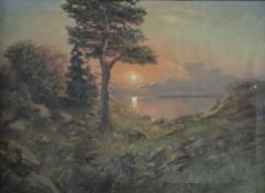 Berthils, Birger (1891-1967) - Küstenlandschaft bei Sonnenuntergang, Öl auf Leinwand, unten rechts 