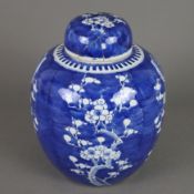 Ingwertopf mit Prunusblüten - China, 20. Jh., Porzellan mit Blaumalerei, ovoide Wandung mit umlaufe