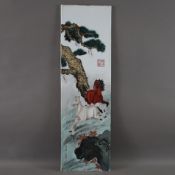 Porzellanbild - China 20.Jh., Porzellantafel mit polychromer Emailmalerei, dargestellt ist ein Pfer