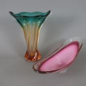 Große Glasschale und Vase - 20. Jh., 1x lange Sommerso-Schale, weißes Opalglas und roséfarbenes Gla