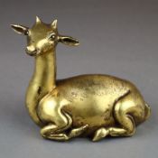 Ziege - China, Qing-Dynastie, Bronze-Hohlguss vergoldet, ziergraviert, Vergoldung teils berieben, v