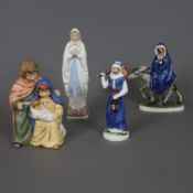 Konvolut Goebel Figuren - Keramik, polychrom bemalt, 4-teilig. 1x Maria mit Kind auf dem Esel und J