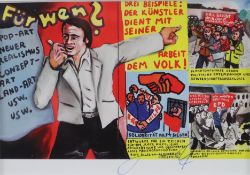 Immendorff, Jörg (1945 Bleckede - 2007 Düsseldorf) - "Für wen?" (1973), handsignierte Kunstpostkart