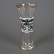 Erinnerungsglas - "Zur Erinnerung an den Weltkrieg 1914-15", Klarglas, schauseitig mit polychromem