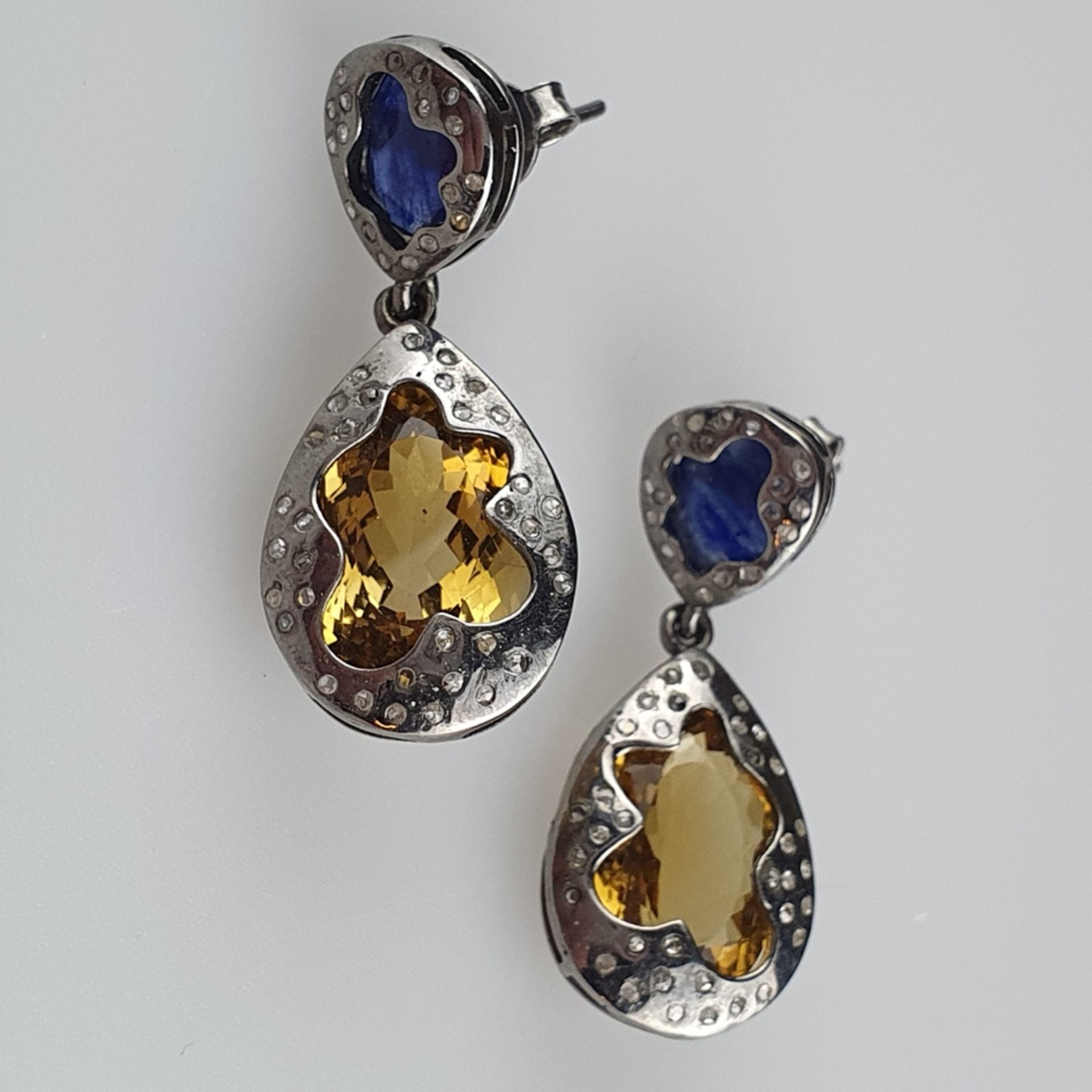 Paar Citrin-Kyanit-Ohrringe - 925er Silber, Steingewicht ca.16,60 ct, Länge ca. 42mm, Gesamtgewicht