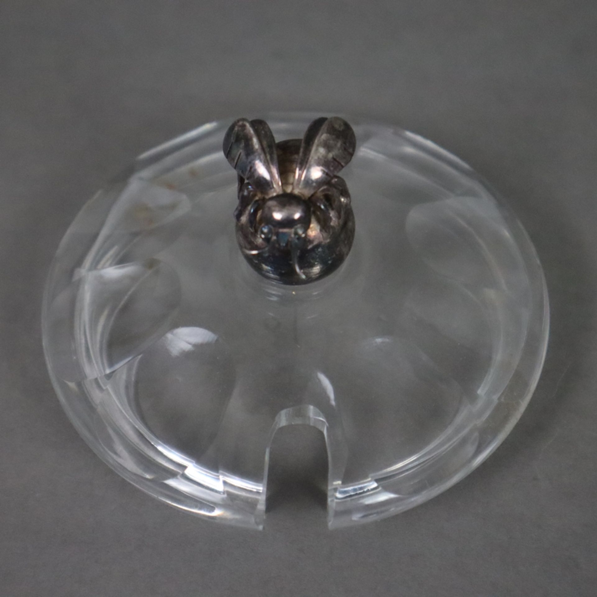 Honigdose mit Silbermontur - Klarglas, runde Dose mit Rund- und Olivenschliff, Deckel mit vollrunde - Bild 5 aus 7