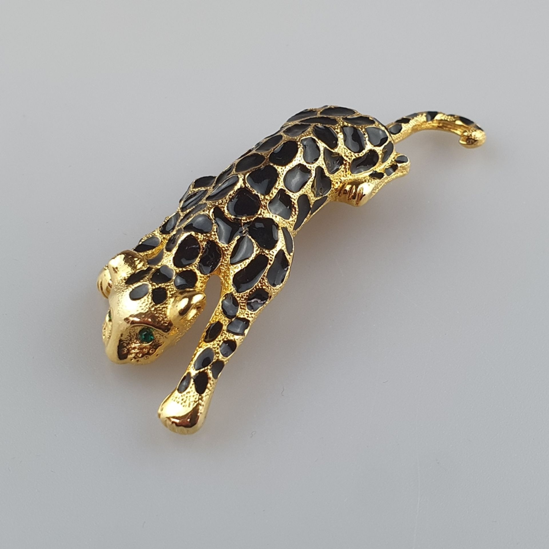 Schwere Vintage-Brosche - in Form eines Panthers mit scharniertem Schwanz, Metall vergoldet mit sch