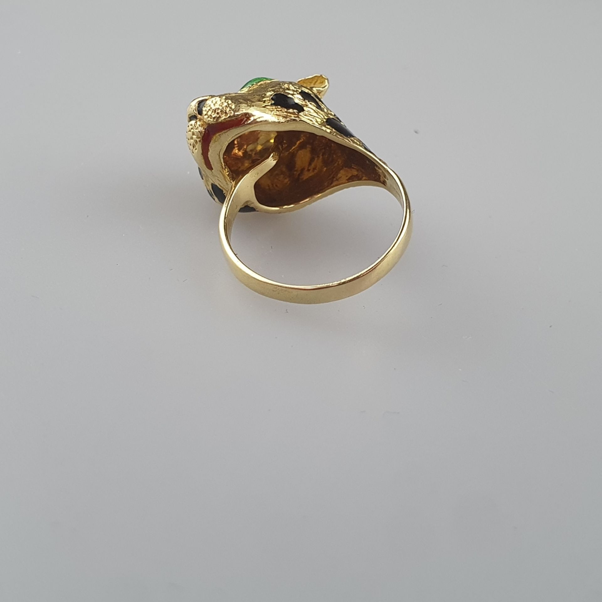 Vintage-Ring - Ringkopf in Form eines Pantherkopfes, Metall vergoldet mit schwarzen Emailflecken, g - Image 4 of 4