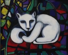 Trembowicz, Fiora (*1955) - Le chat dans la cathédrale, 1999, Öl auf Leinwand, unten rechts signier