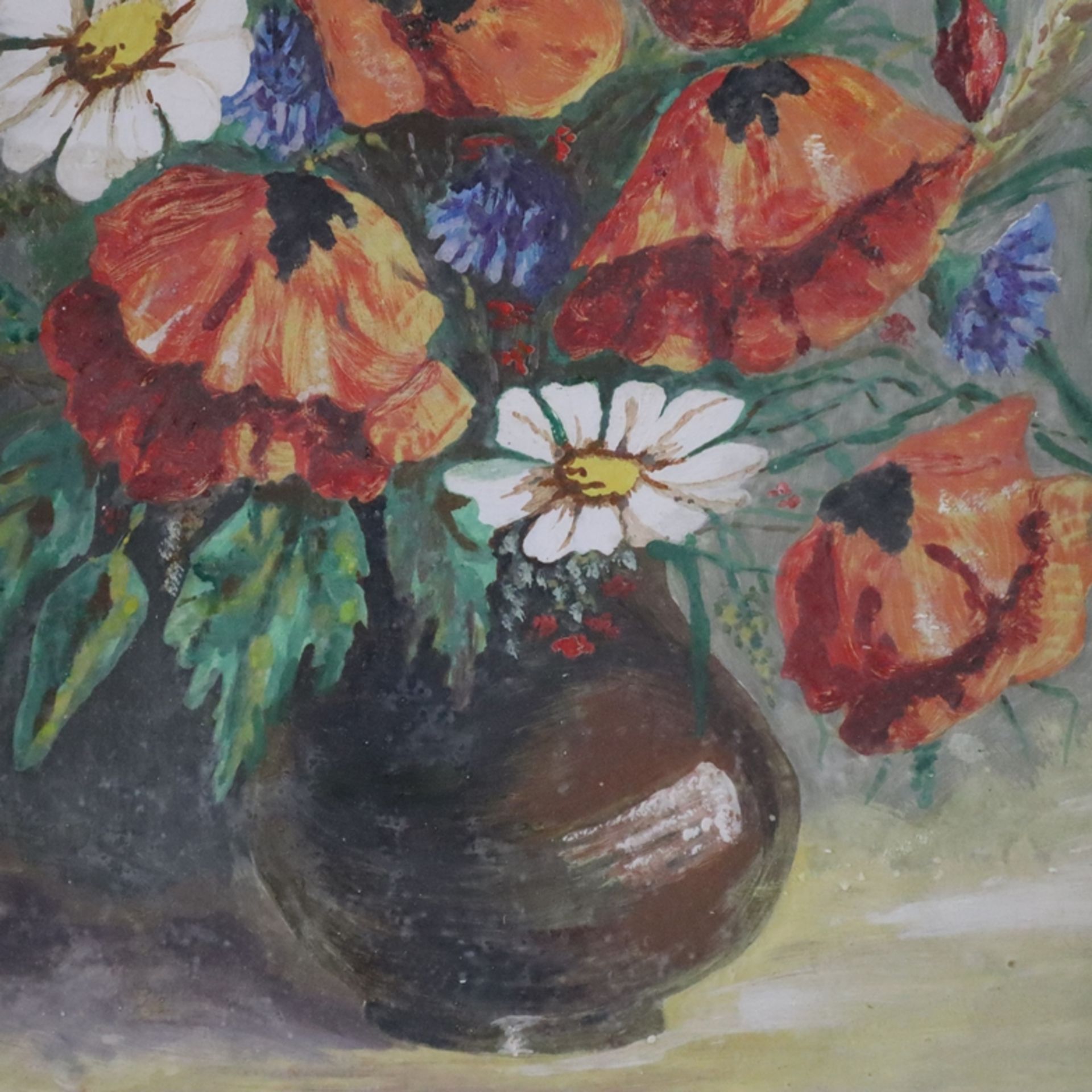 Unbekannte/r Künstler/in (20.Jh.) - Stillleben mit Feldblumen in Vase, Gouache auf Karton, unten re - Image 4 of 5