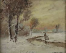 Szalontai, József (1890 Rajec - ?) - Winterlandschaft mit Figurenstaffage, Öl auf Leinwand, unten r