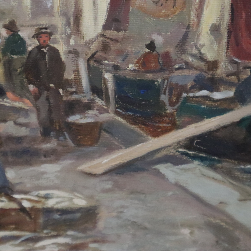 Wagner, O. - 2.Hälfte 20.Jh.- Amsterdamer Hafenszene mit Fischmarkt, Öl auf Leinwand, rechts unten - Image 7 of 11