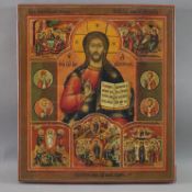 Ikone "Christus Pantokrator mit den fünf Hochfesten" - Russland, 19. Jh., Eitempera auf Holz, im Mi