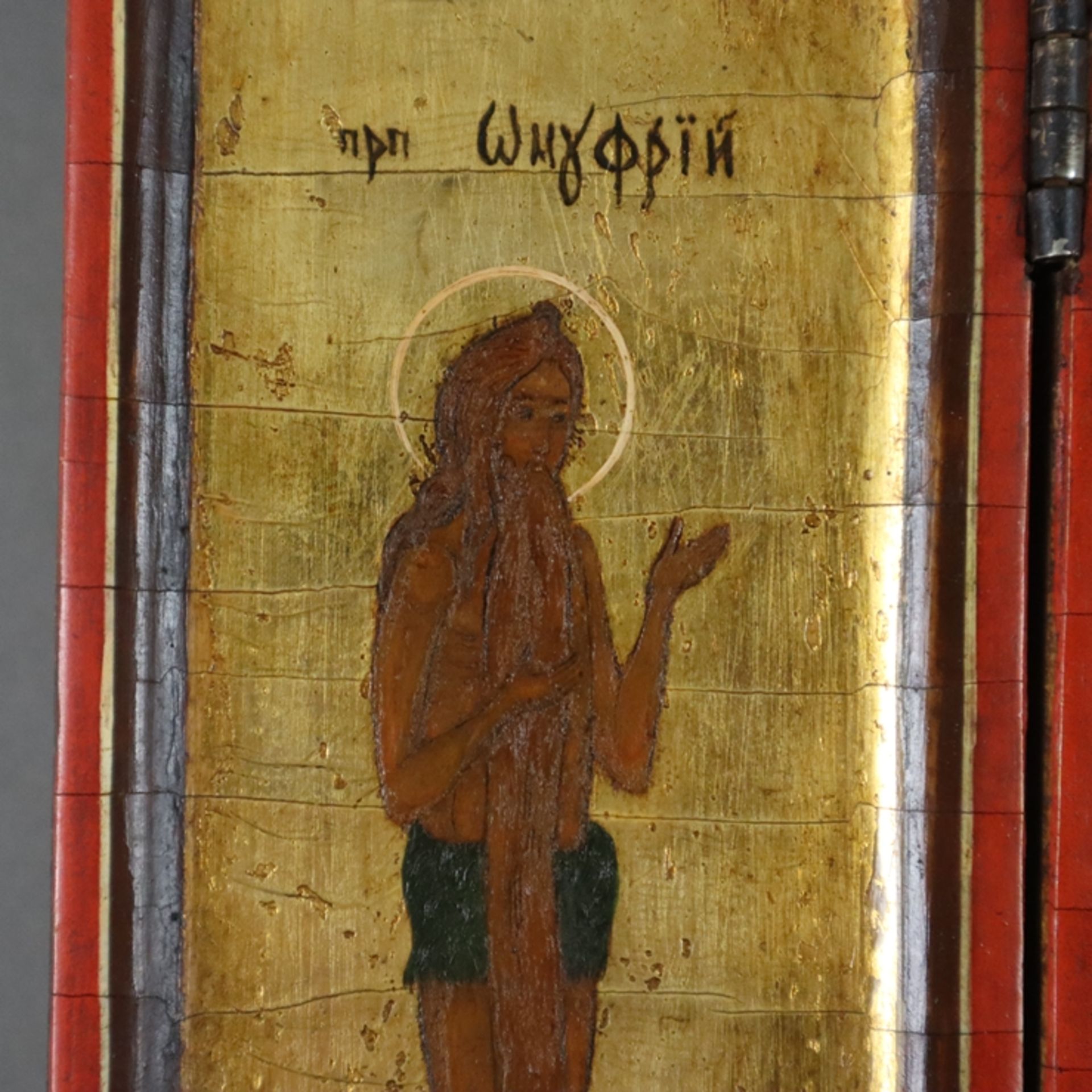 Reise-Triptychon mit Kreuzabnahme - Russland, 19. Jh., Temperamalerei mit Gold auf Holz, Mittelteil - Bild 6 aus 11