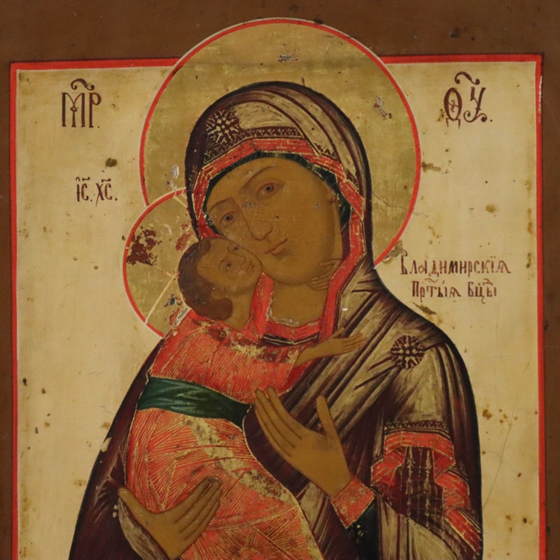 Ikone der Gottesmutter von Wladimir (Wladimirskaja) - Zentralrussland, um 1800/Anfang 19. Jh., Eite - Bild 2 aus 8