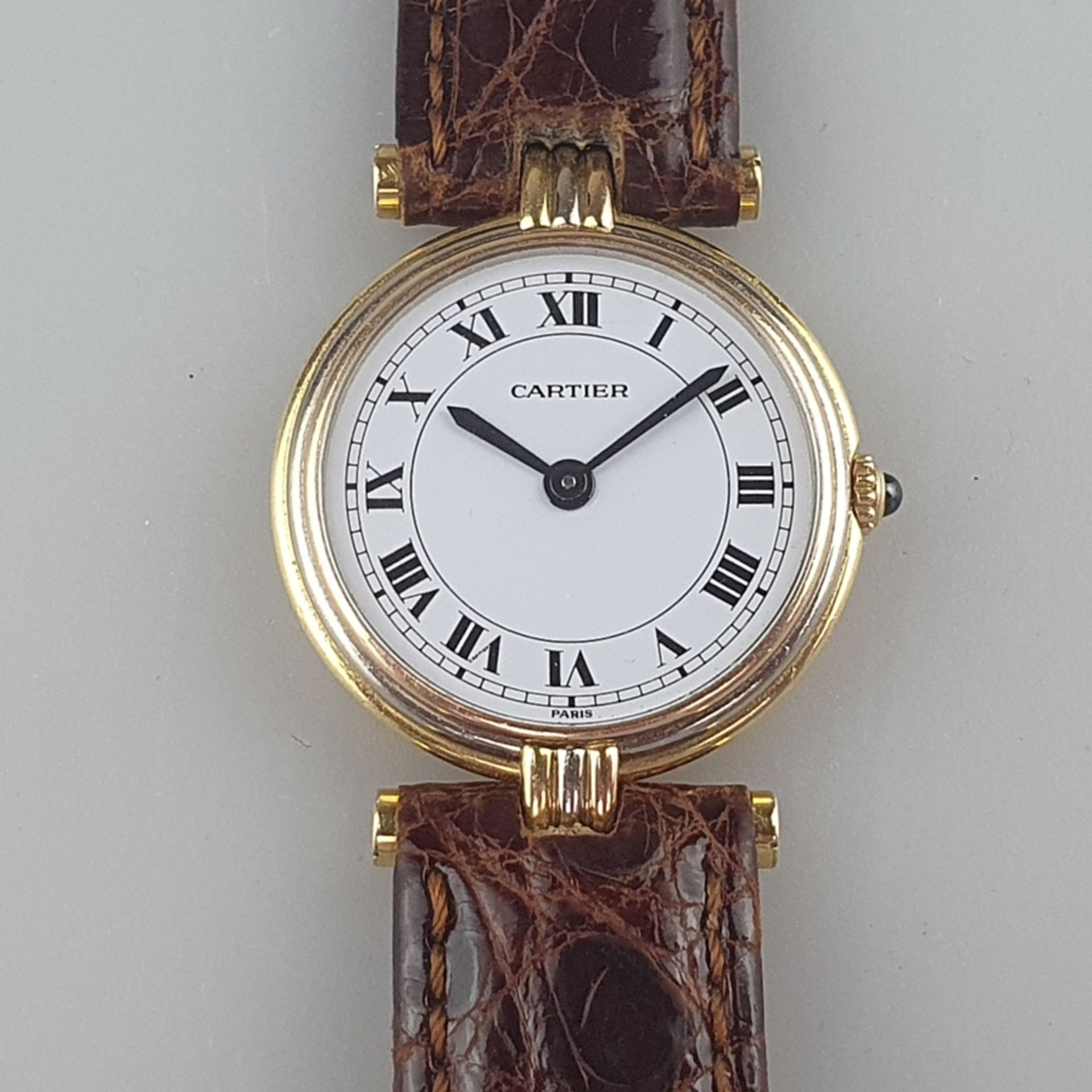 Cartier-Damenarmbanduhr - "Vendome Trinity", 18K Tricolor-Goldgehäuse (Gelb-, Weiß-, Rotgold), weiß