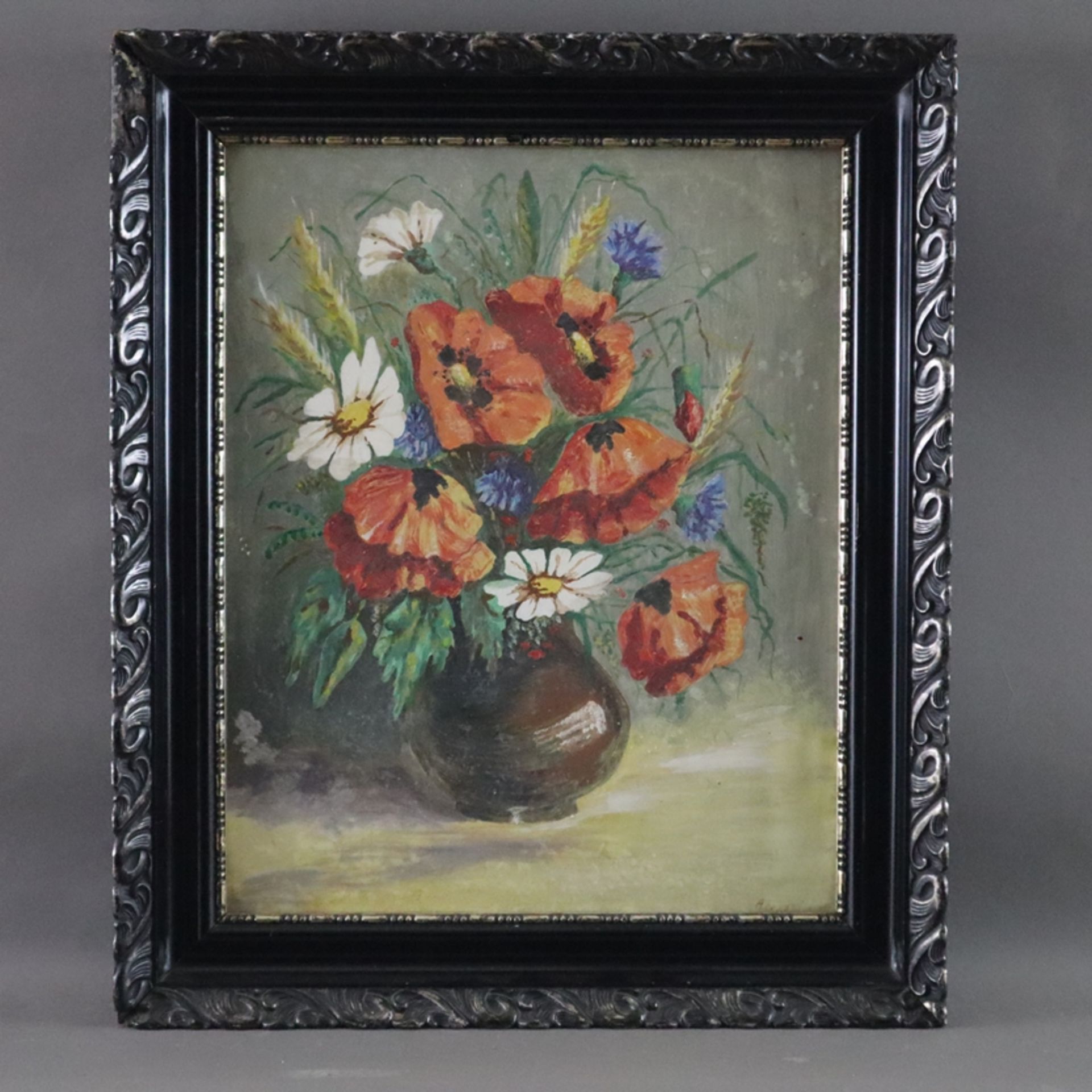 Unbekannte/r Künstler/in (20.Jh.) - Stillleben mit Feldblumen in Vase, Gouache auf Karton, unten re - Image 2 of 5